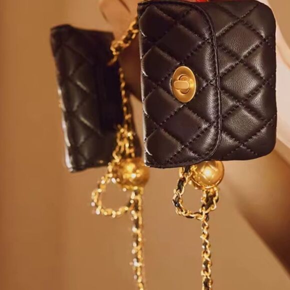 Anthropologie Black Quilted Chain Belt Bag | NWOT main image 3